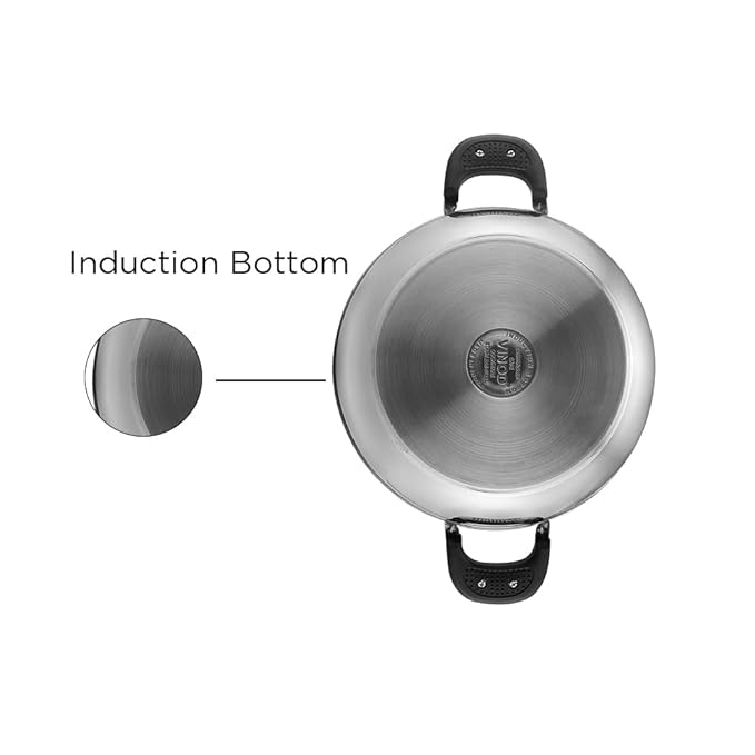 Stainless Steel Saucepot Handi with Glass Lid - 2.7 L, 18 cm, Stylish Durable Handles