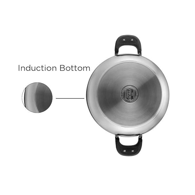 Stainless Steel Saucepot Handi with Glass Lid - 2 L, 16 cm, Stylish Durable Handles