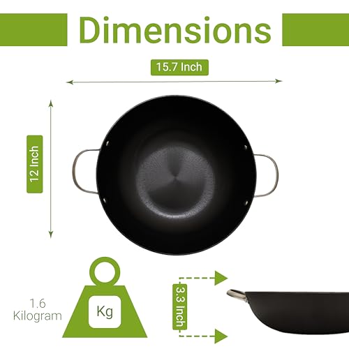 Preseasoned Cast Iron 30 cm Kadhai, Non Toxic and Coating, Pack of 1 Piece, Black