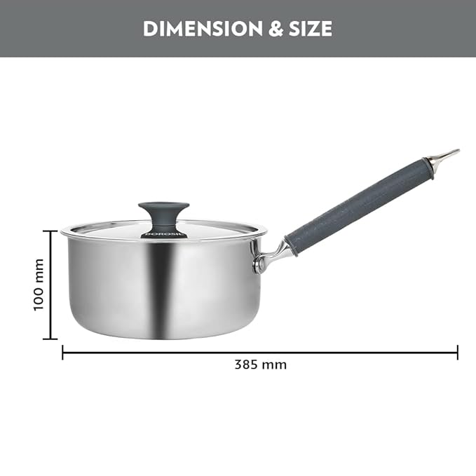 Tri-ply Stainless Steel Sauce Pan With Lid, Induction Friendly Tea Pan, 2.2 L, 18 cm