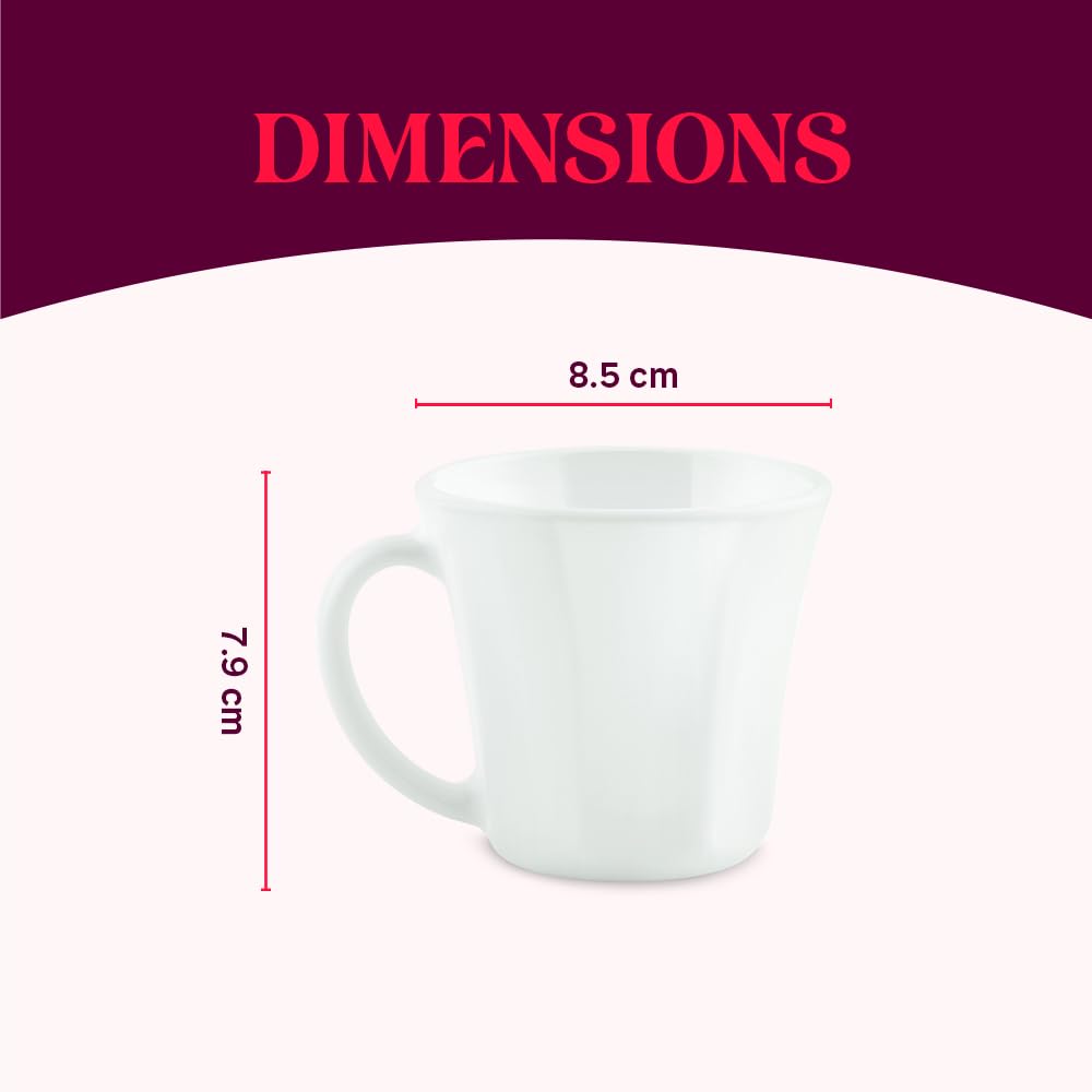 Octa Opalware Mug, Set of 6 Tea/coffee Mugs, 200 ml Each