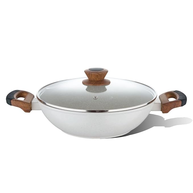 Naturally Forged Nonstick 28 cm Kadai With Glass Lid, 3.3 L Capacity