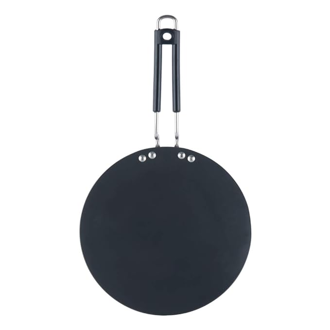 Hard Anodised Tawa - 25 cm, 4.25 mm Thickness, Metal Spoon Friendly, Riveted Sturdy Handle