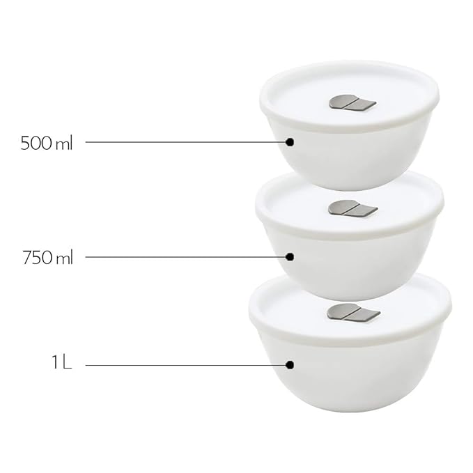 Opalware Solid Serving Bowl With Lid, Set of 3, White