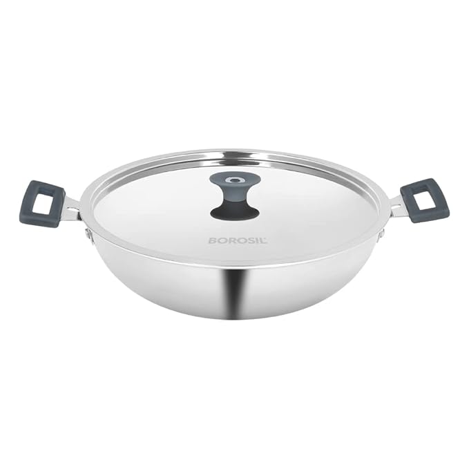 Tri-ply Stainless Steel Kadhai With Lid, Induction Friendly, 4 L, 28 cm