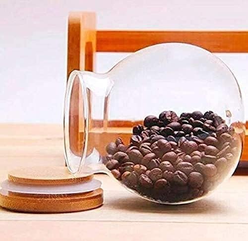 Kitchen Storage Jars Borosilicate Glass With Wooden Lid Air Tight Jar, 1000 ml, Pack of 2