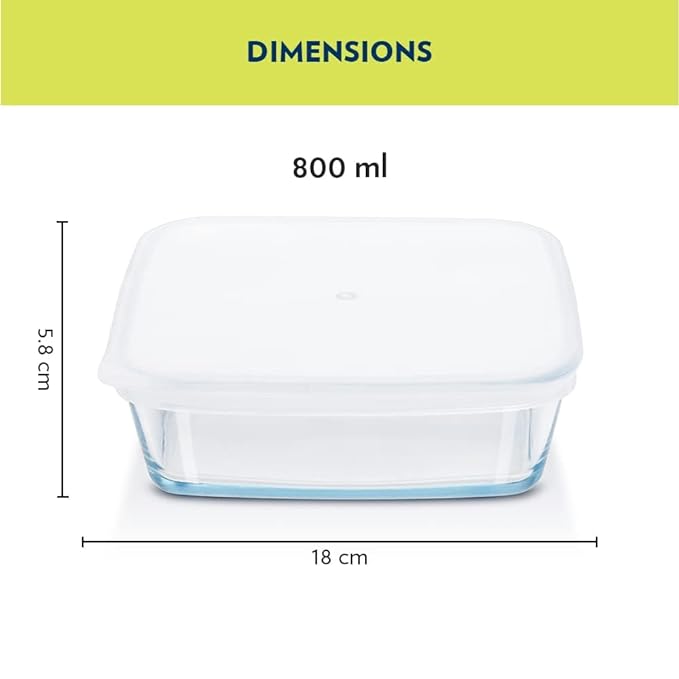 Square Glass Baking Dish With Lid, 800 ml, Microwave Safe & Oven Safe, Clear