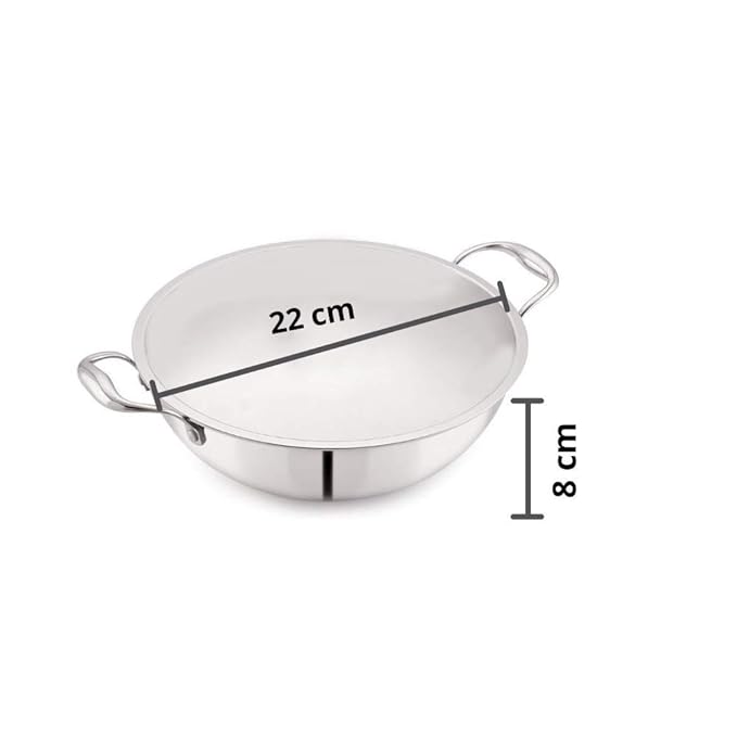 Stainless Steel Tri-ply Healthy Cooking Induction Safe, Stain Resistant, Zero Coating Deep Frying Kadhai Pan