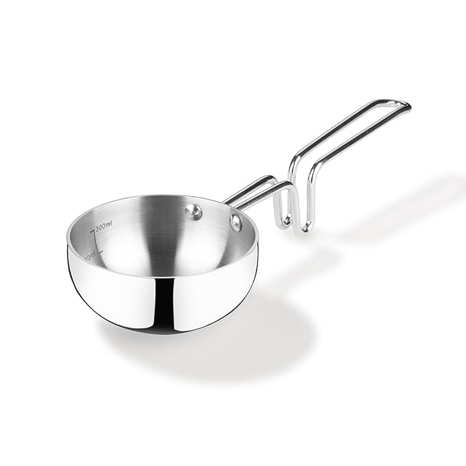 By Jindal Lifestyle Reflecto Triply Stainless Steel Tadka Pan, Tadka Pan Induction Base, 12 cm, Silver