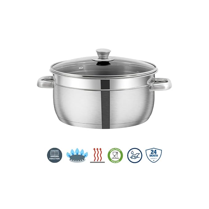 Stainless Steel Sauce Pot with Glass Lid - 1.5 L, 16 cm, 2.5 mm Thick Base, Riveted Sturdy Handle