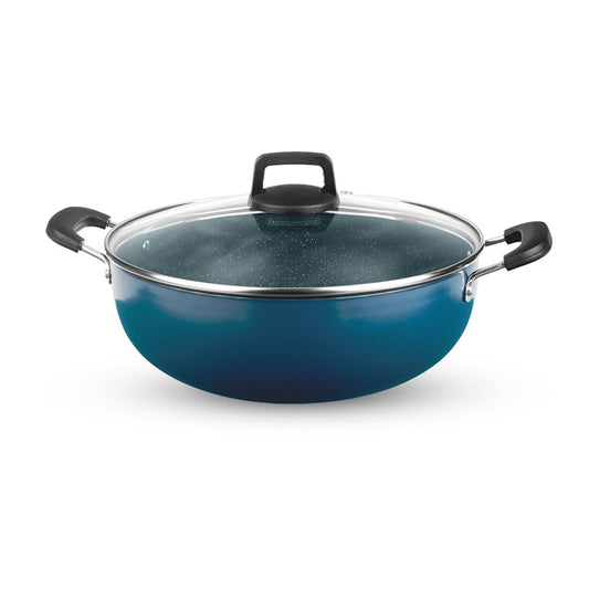 Non-stick Aluminum Kadhai With Lid 26 cm, Gas Stove Compatible, Thick Uniform Body for Even Heating