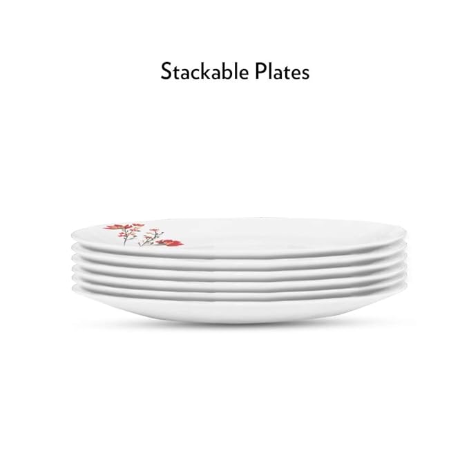 Opalware Full Plate, 11 inch, Set of 6, Red & White