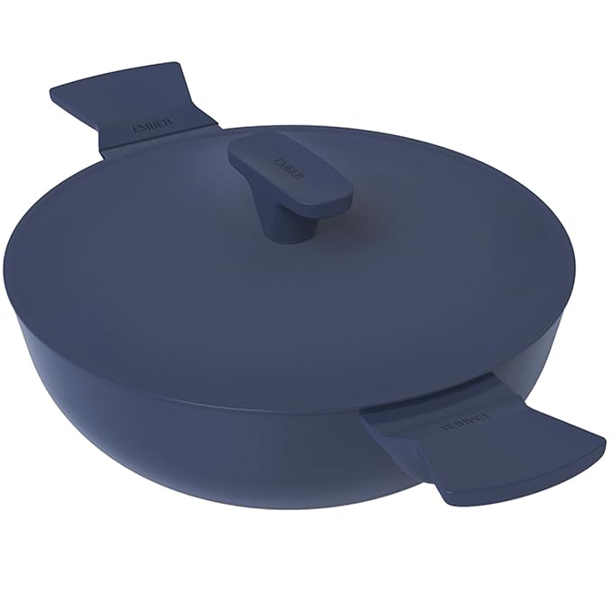 Ceramic Non Stick Kadai 24 cm, Metallic Lid, Matching Handles,, Blue