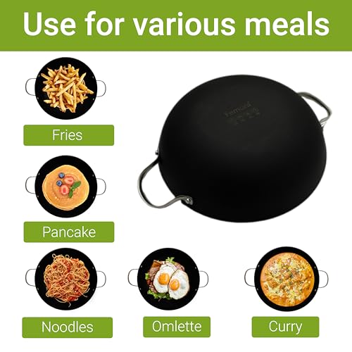 Preseasoned Cast Iron 30 cm Kadhai, Non Toxic and Coating, Pack of 1 Piece, Black