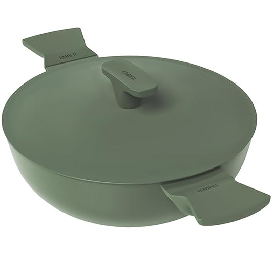 Ceramic Non Stick Kadai 24 cm, Metallic Lid, Matching Handles,, Green