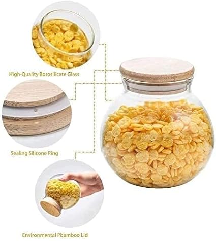 Kitchen Storage Jars Borosilicate Glass With Wooden Lid Air Tight Jar, 1000 ml, Pack of 2