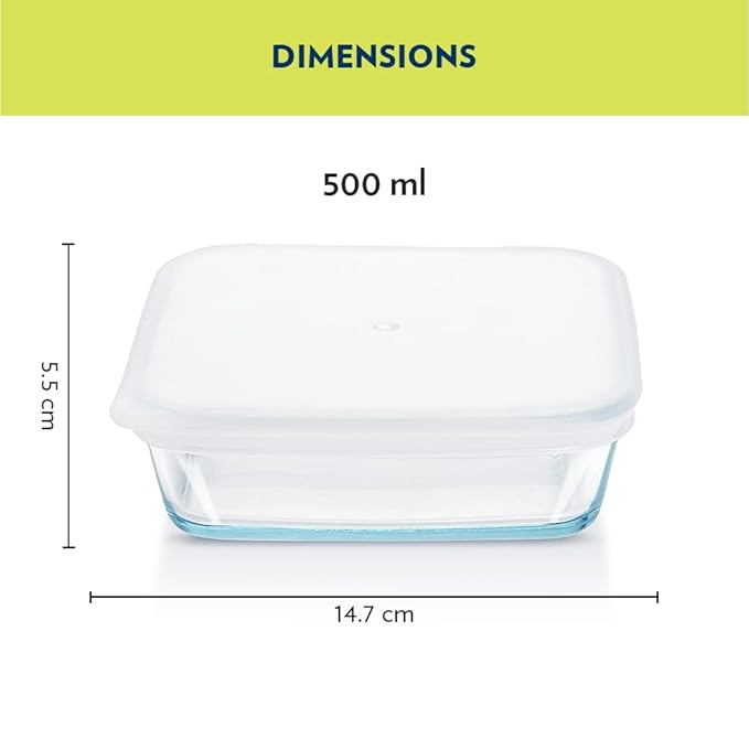 Square Glass Baking Dish With Lid Microwave Safe & Oven Safe, 500 ml, Transparent