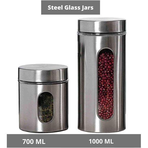 Glass Window Jar for Kitchen Storage Kitchen Storage Jars With Glass Window, 700 ml, 1000 ml, Set of 2