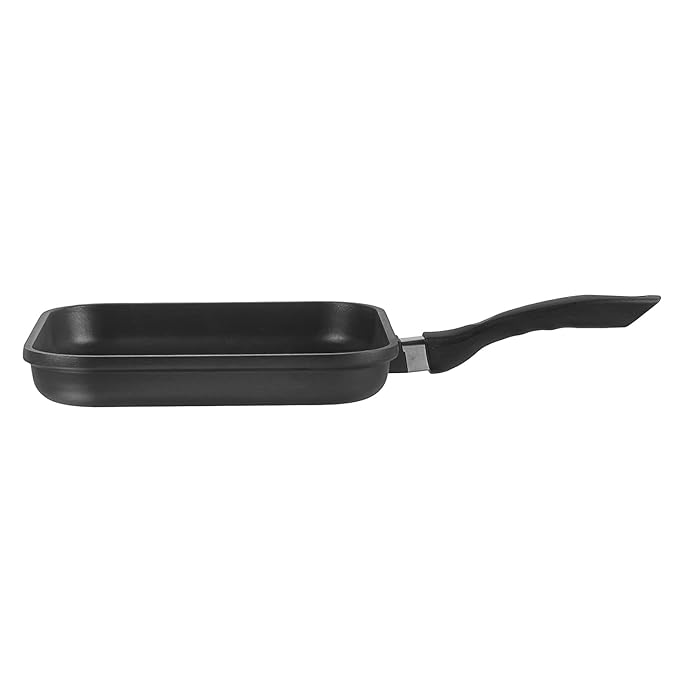Plus Die Cast Aluminium Square Griddle - 24 cm, 5 mm Thick, 3 Layer Coating, Silicone Handle
