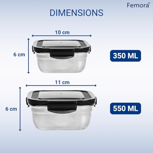 High Steel Square Container Airtight Leakproof Unbreakable Storage Container/ Lunch Box, 350 ml, 550 ml