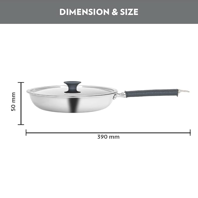 Tri-ply Stainless Fry Pan With Lid, Induction Friendly, 1.3 L, 20 cm