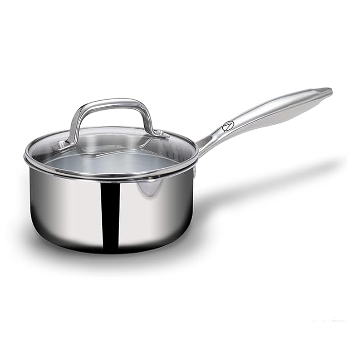 Stainless Steel Triply Sauce Pan With Straining Glass Lid, Milk Pan, 16 cm, 1.5 L, Jindal Stainless