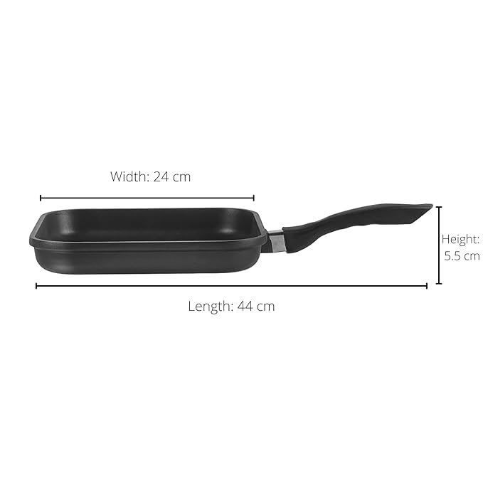 Plus Die Cast Aluminium Square Griddle - 24 cm, 5 mm Thick, 3 Layer Coating, Silicone Handle