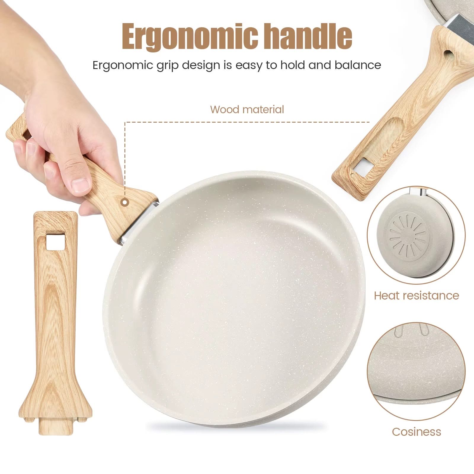 Ceramic Non-Stick Wok Frying Pan – Ideal for Pancakes, Steak, and Sauces, Compatible with Induction and Gas Stoves, 22cm