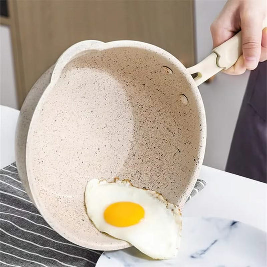 Non-Stick Deep Wok Frying Pan – 26cm Beige Aluminum, Durable for Gas and Induction Stoves, Perfect for Multiple Cooking Styles.