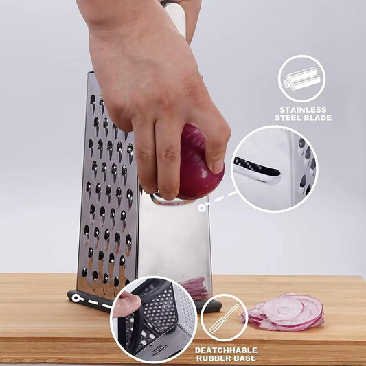 4-Sided Rectangular Stainless Steel Kitchen Grater & Zester with Handle—Versatile Food Shredder for Cheese, Potatoes, Vegetables, and More (Available in Single Layer and Triple Layer)