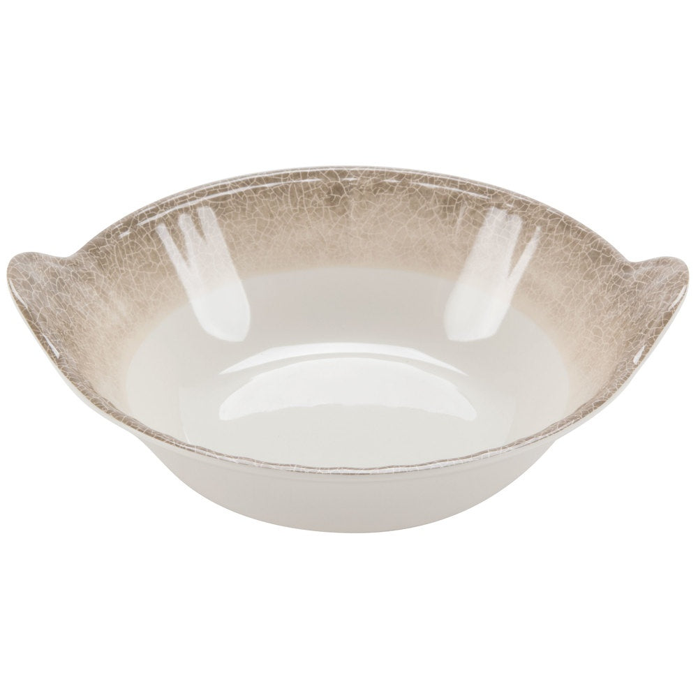 Round Melamine Bowl with Crackle-Finished Border with Side Handles