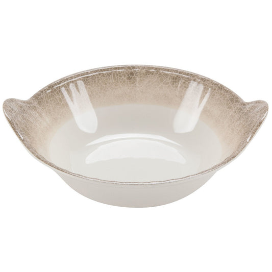 Round Melamine Bowl with Crackle-Finished Border with Side Handles