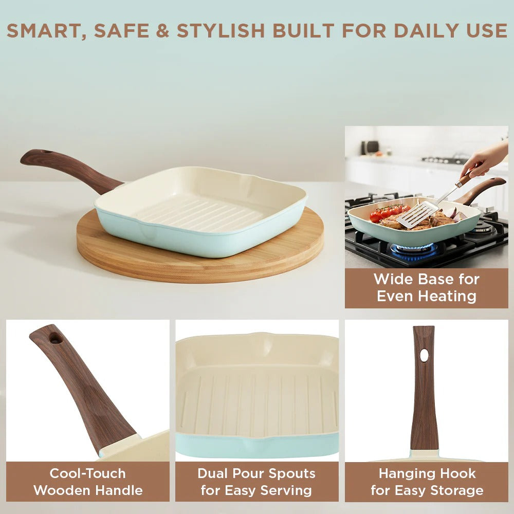 Square Grill Pan Ceramic Non-Stick Induction Friendly