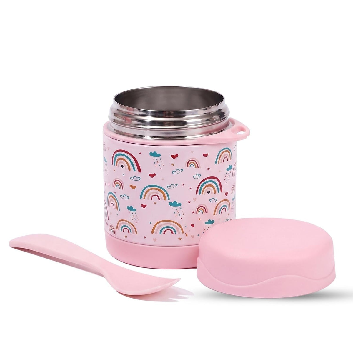 304 Stainless Steel Baby Feeding Bowl with Spoon - Pink Rainbow