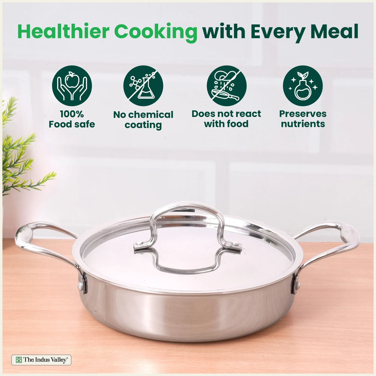 Tri-Ply Stainless Steel Saute Pan 22 cm 2L with Steel Lid