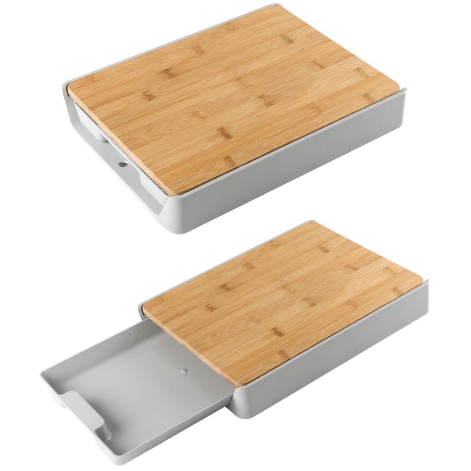 Premium Wooden Bamboo Chopping Board – Effortless Cutting and Slicing with Convenient Sliding Plastic Pull-Out Tray, Perfect for Modern Kitchens
