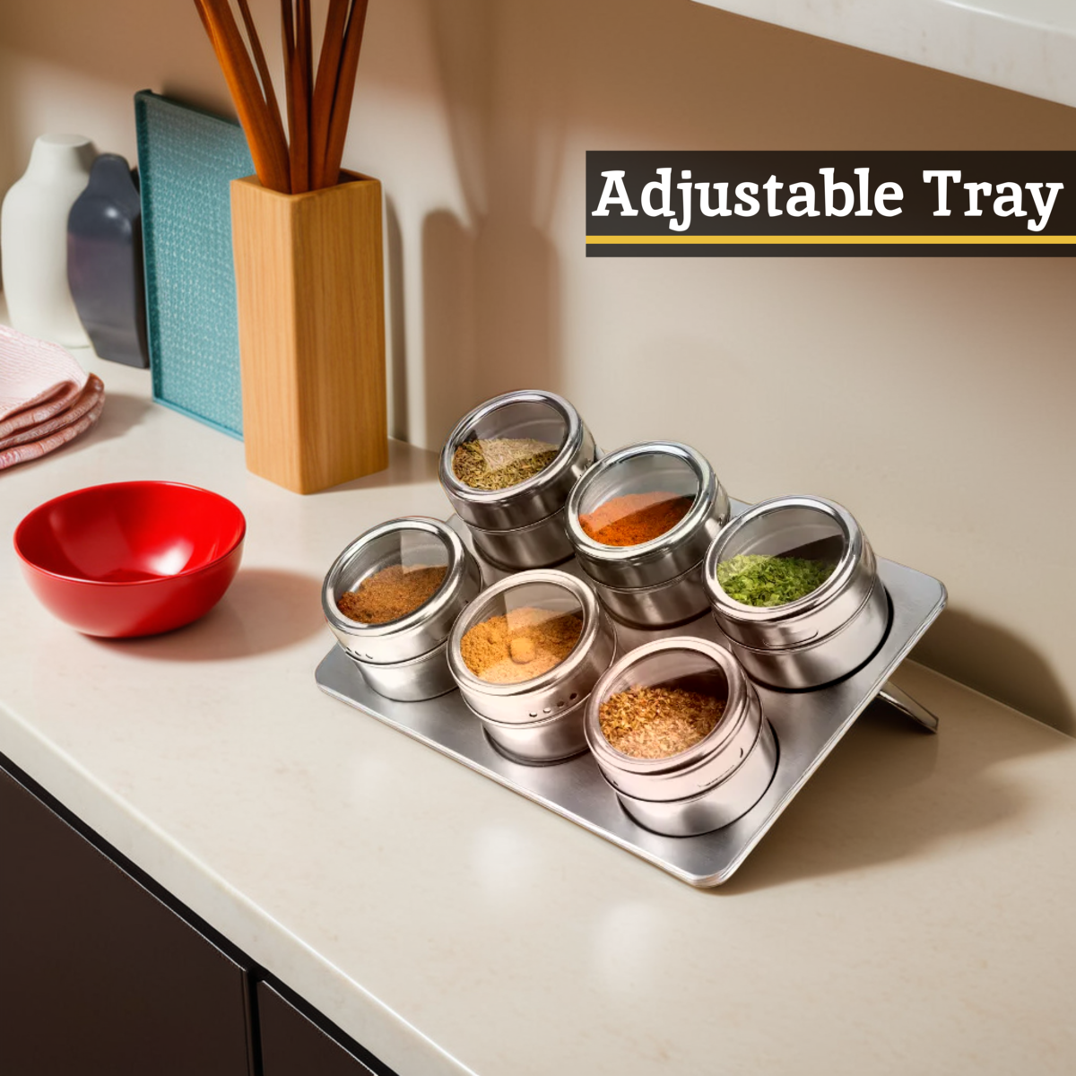 Magnetic Spice Jars with Oblong Tray