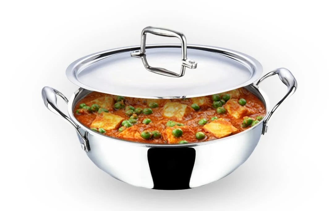Stainless Steel Tri-Ply Kadhai 2.2L with Lid + Casserole 2L Induction Base Extra Deep