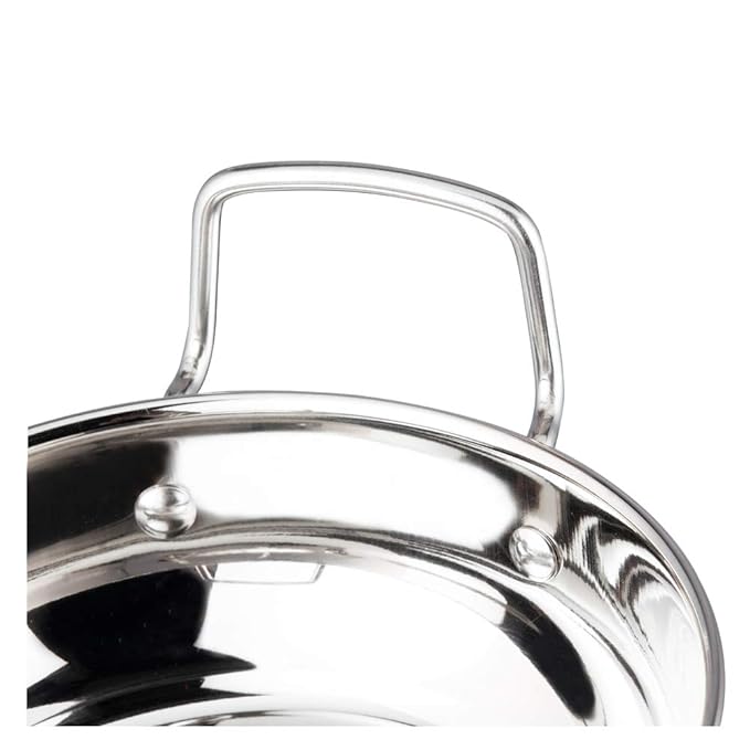 Stainless Steel Kadhai with Glass Lid - 1.4 L, 18 cm, Extra Thick, SAS Heavy Bottom, Kadai for Cooking