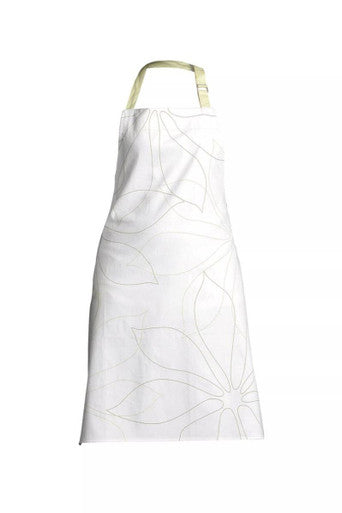 White Cotton Apron with Green Leaf Print