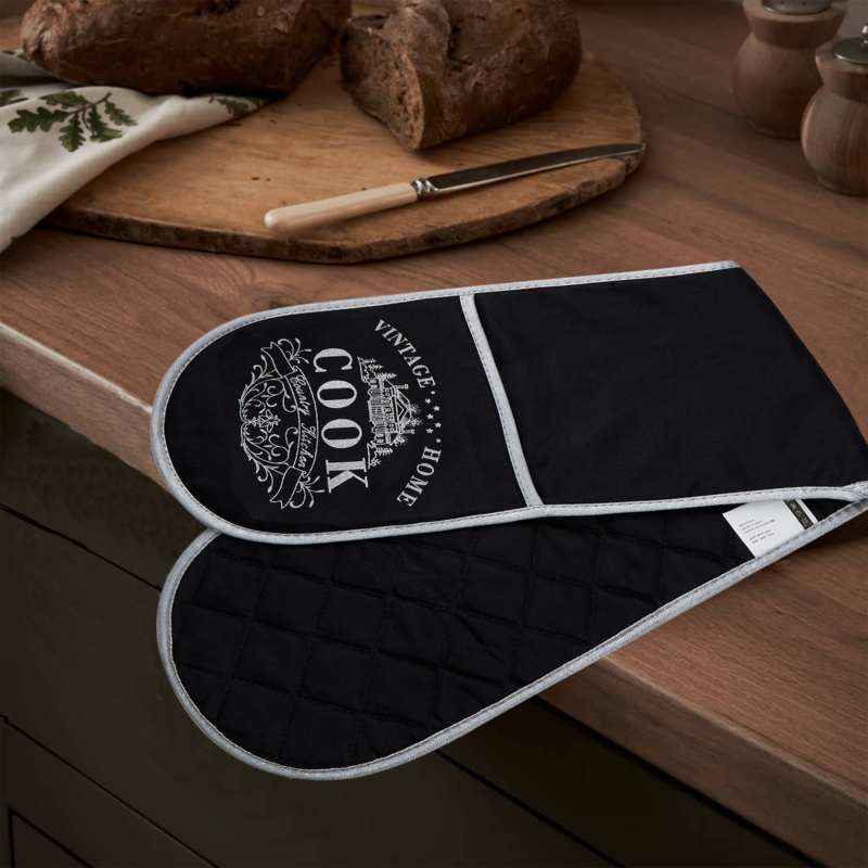 Black Cotton Double Oven Glove