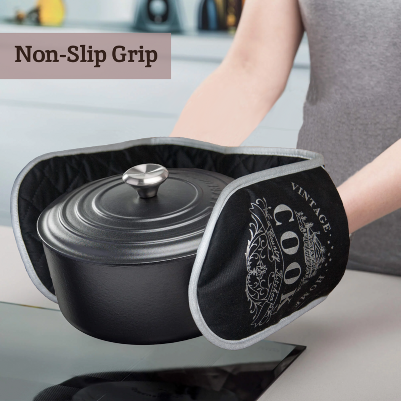 Black Cotton Double Oven Glove