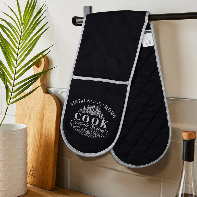 Black Cotton Double Oven Glove