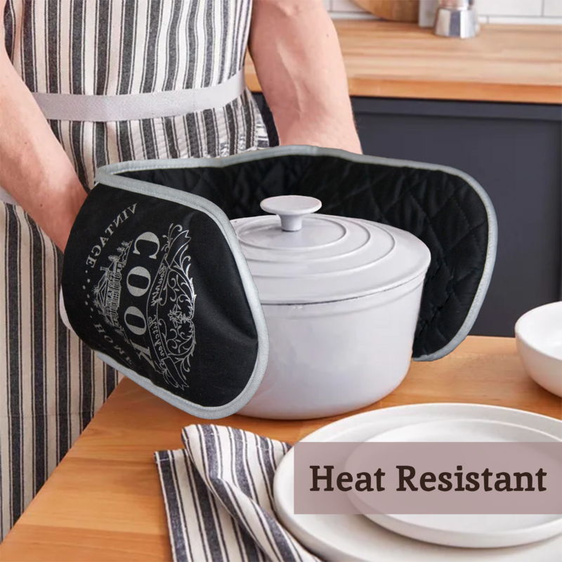 Black Cotton Double Oven Glove