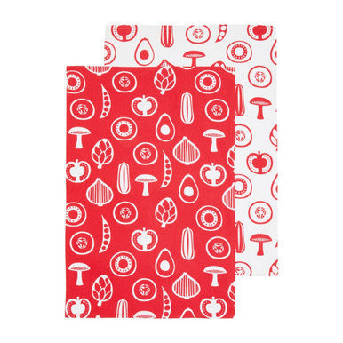 Set of 3 Red Vegetable Print Tea Towels