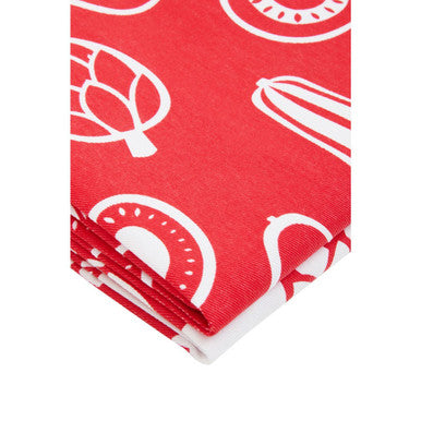 Set of 3 Red Vegetable Print Tea Towels