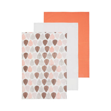 Set of 3 Orange Leaf Tea Towels