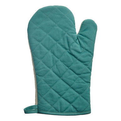White Cotton Single Oven Glove with Teal Detail