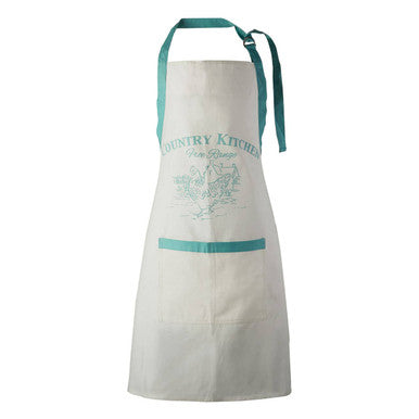 White Cotton Apron with Teal Trims