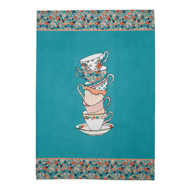 Set of 3 Teal Pink and Blue Patterned Tea Towels